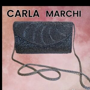 CARLA MARCHI Black Beaded Evening Bag